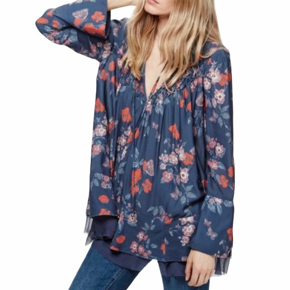 Free People Tops - Free People Pebble Crepe So Fine Smocked Tunic Top